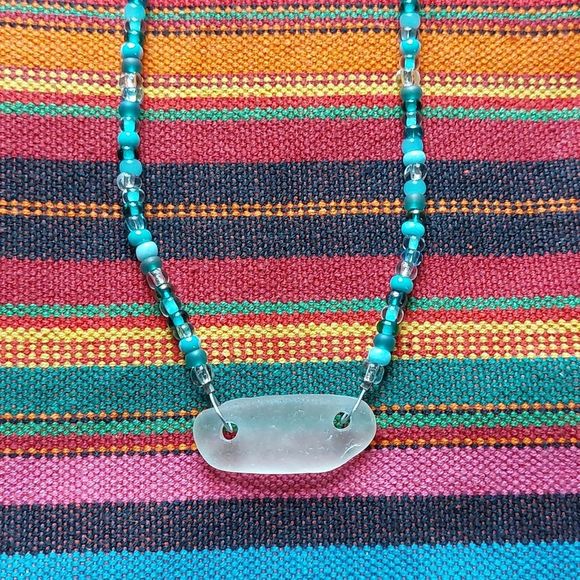 Beach Glass Necklace, Sea glass, Handcrafted by Rust Belt Raised, Turquoise - Picture 12 of 16